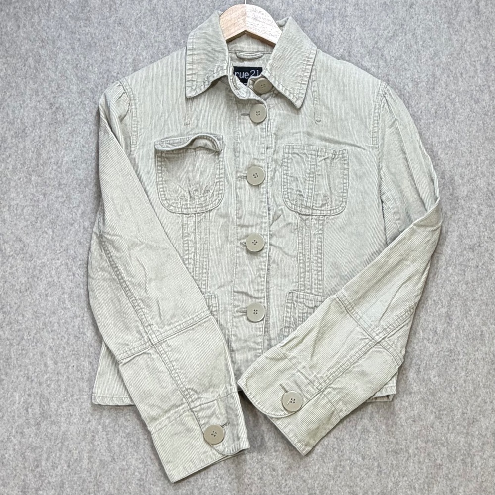 Rue21 Tan Corduroy Button Front Utility Jacket Womens Large Ramie Cotton Y2K